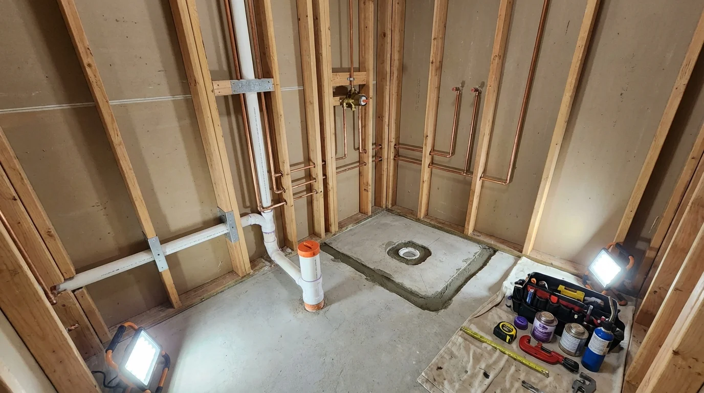 Bathroom rough-in plumbing during remodel by Johns Plumbing LLC in Waurika