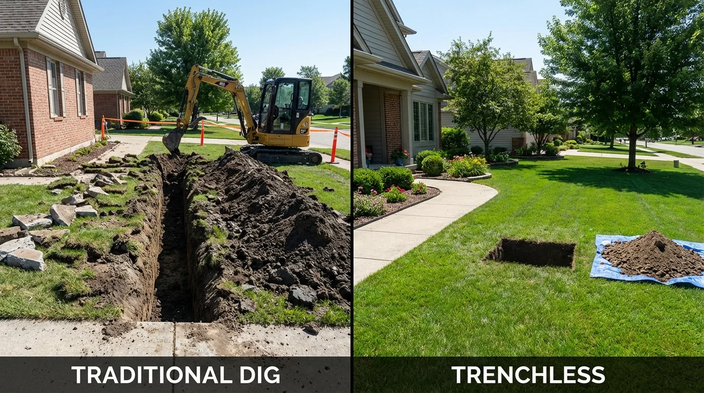 Trenchless sewer repair with minimal yard damage versus traditional excavation in Waurika, OK
